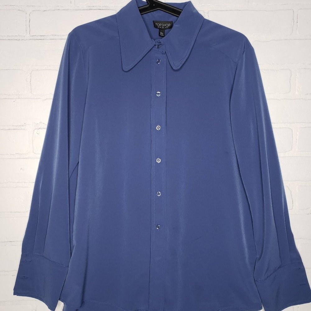 Topshop Blue Button-Down Long Sleeve Shirt